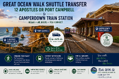 Great Ocean Walk transfer, 12 Apostles shuttle, and Port Campbell to  Camperdown Train Station, Accommodation , V/Line, Melbourne connection,