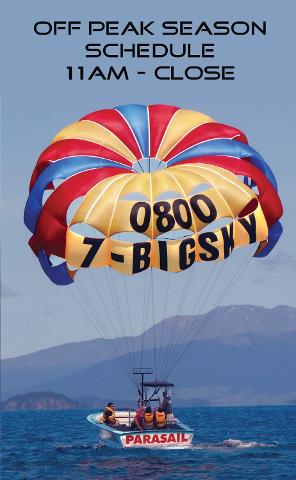 Parasail Flights 11 AM till close / Off Peak Season