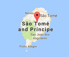 Sao Tome Essential Odyssey: 5 Days 4 Nights Grand ST Tour The image shows a map of São Tomé and Príncipe, with a red pin marking a location on the island of São Tomé, near the capital city, São Tomé.