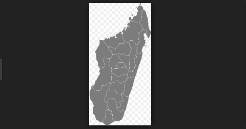 The image shows a grey map of Madagascar with regional boundaries.