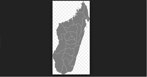The image shows a gray-colored map of Madagascar, visually depicting its geographical boundaries and internal divisions, likely for informational or illustrative purposes on a page about filming permits and production services.