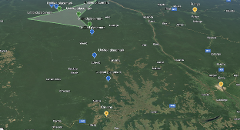 This image is a Google Maps screenshot showing the wilderness area of Lomami National Park in the Democratic Republic of Congo, with several placemarks indicating expedition stops.