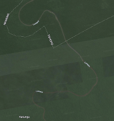 A satellite view shows a winding river labeled "Lomami" flowing through a dense, green jungle, with labels for "MANIEMA", "TSHOPO", and "Kakungu".