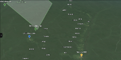 A satellite view shows a vast expanse of lush green jungle in the Democratic Republic of Congo, with labels indicating various settlements and a protected area called Salonga National Park.