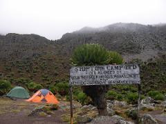 This is a photo of Shipton's Camp on Mount Kenya, with tents pitched at an altitude of 4200m (13800ft), managed by Mountain Rock Hotels Limited.