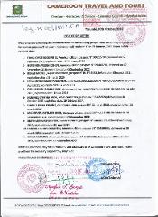 This is an invitation letter from Cameroon Travel and Tours, dated October 30, 2018, listing 11 individuals with their passport information and stating their visit dates for tourism. It also includes official stamps and signatures.