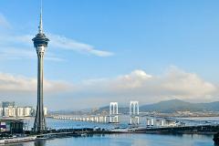 Panoramic view of Macau Tower next to the Sai Van Bridge.
