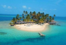 Panama City and San Blas Here's a description of the image:A small, tropical island paradise with palm trees, white sand beaches, turquoise water, and small structures that appear to be huts or bungalows.