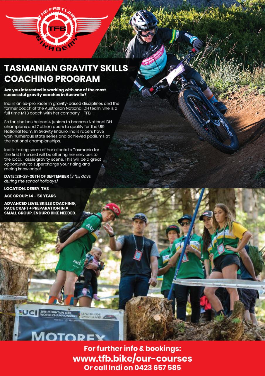 Tasmanian gravity skills coaching program, 3 x full day, including shuttles