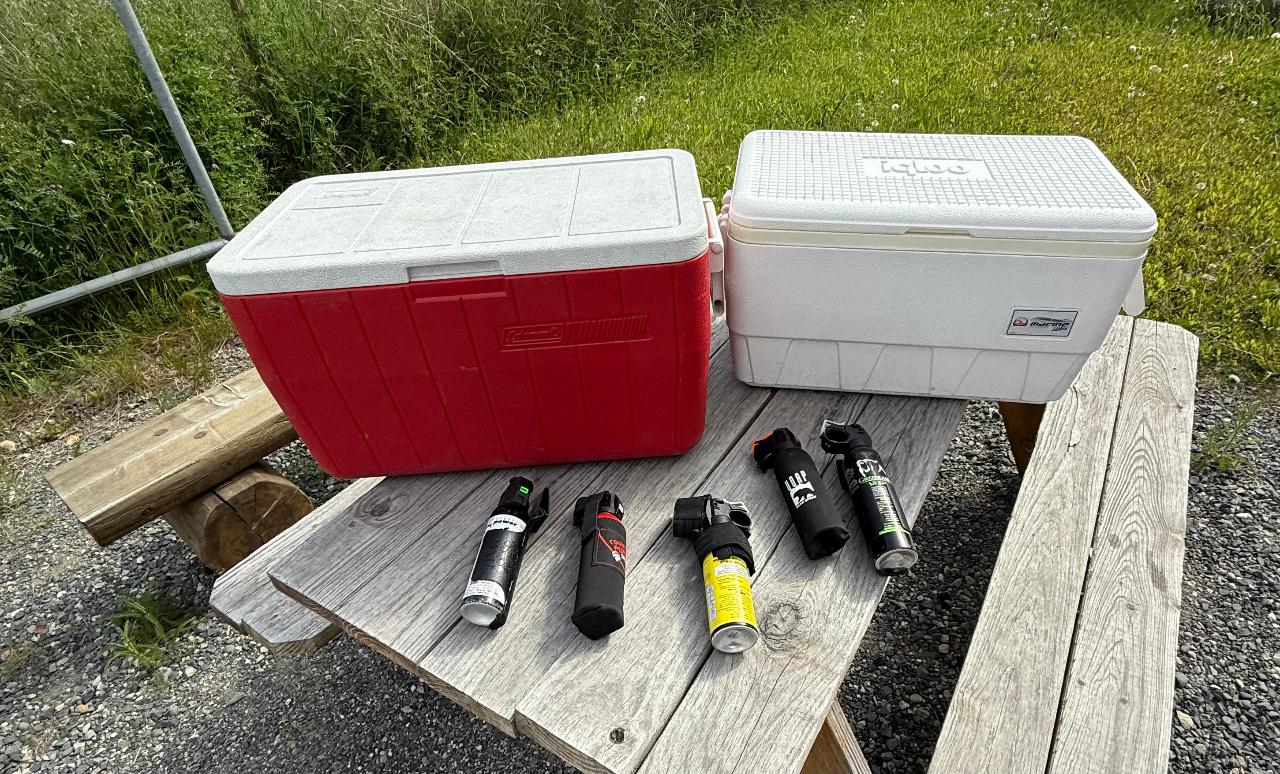 PKG Cooler 48QT & Bear Spray (Option to add Camp Chairs Flat Rate $7 each) 