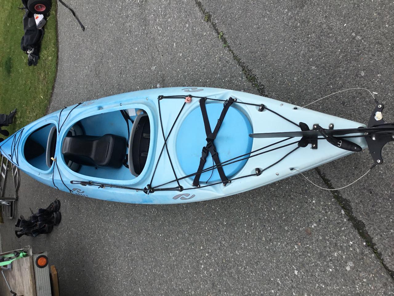 Kayak - Ocean Tandem - Manitou Model (3rd Seat for Child in rear cockpit)  Sprayskirts, Paddles, PFD, Throwbag, Bilge Pump