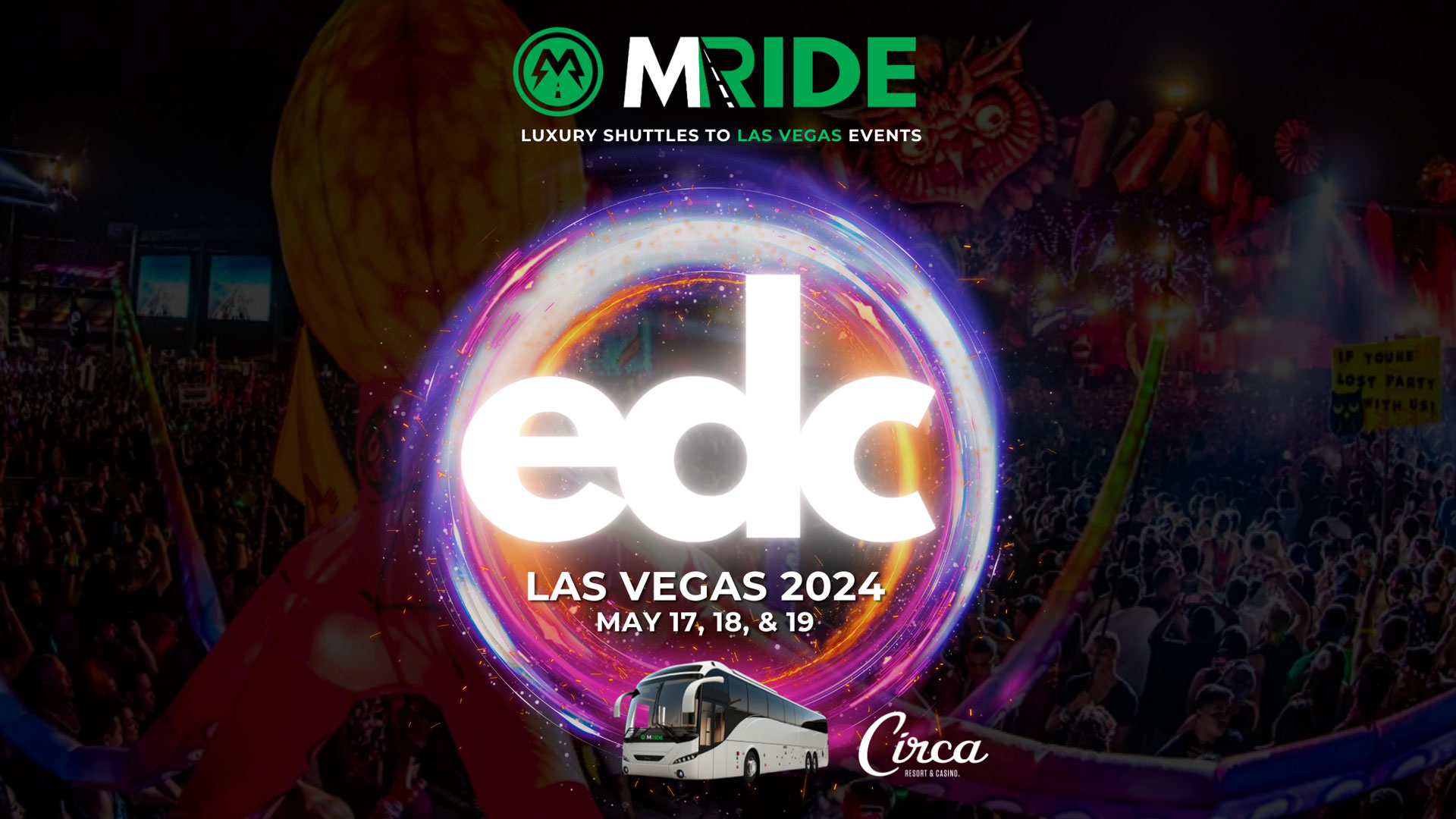 3 Day Shuttle Bus Pass to 2024 EDC Las Vegas Music Dance Festival at