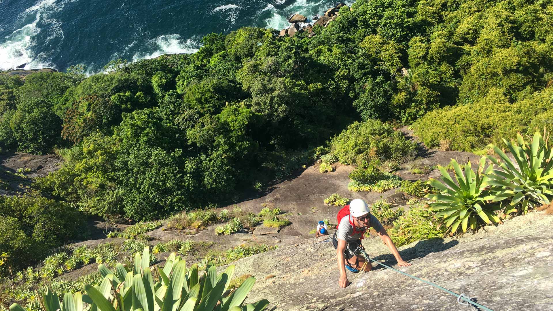 Rock climbing on Sugarloaf Mountain in Rio de Janeiro Route Coringa