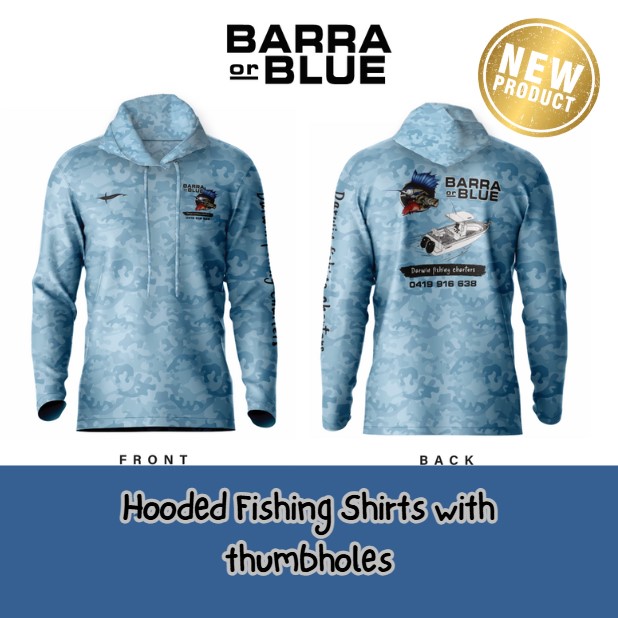 Hooded Fishing Shirt with thumbholes - Blue Camo