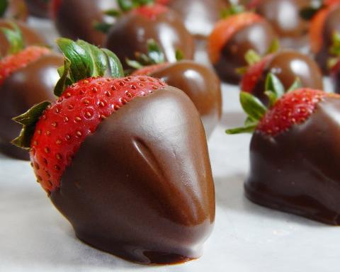 In room strawberries coated with chocolate