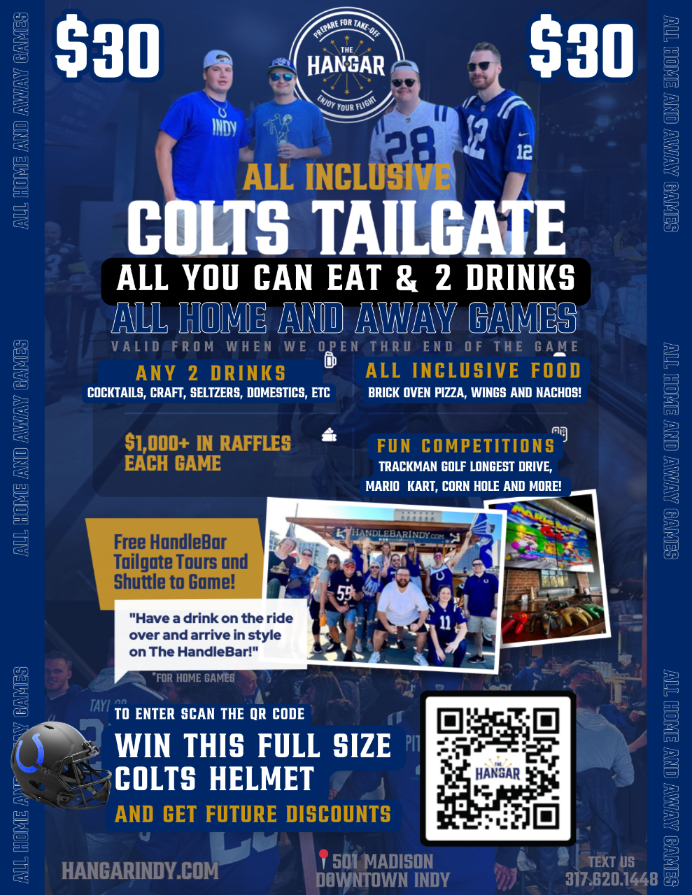 All-Inclusive Colts Tailgate @ The Hangar (HandleBar Tour, Drinks & food INCLUDED)