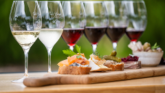Wine flight with six bites