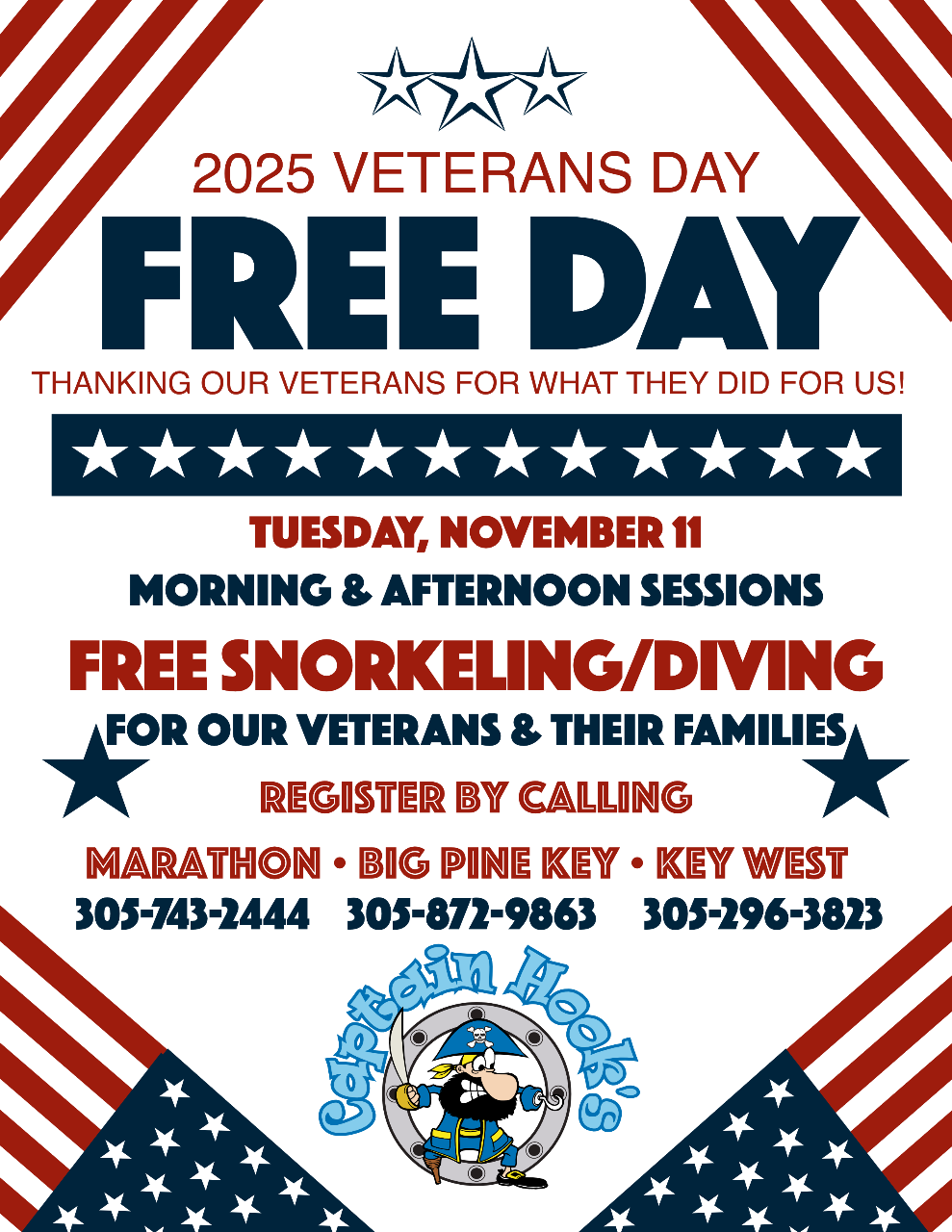 Veterans Day Free Day Dive Trip - Big Pine Key