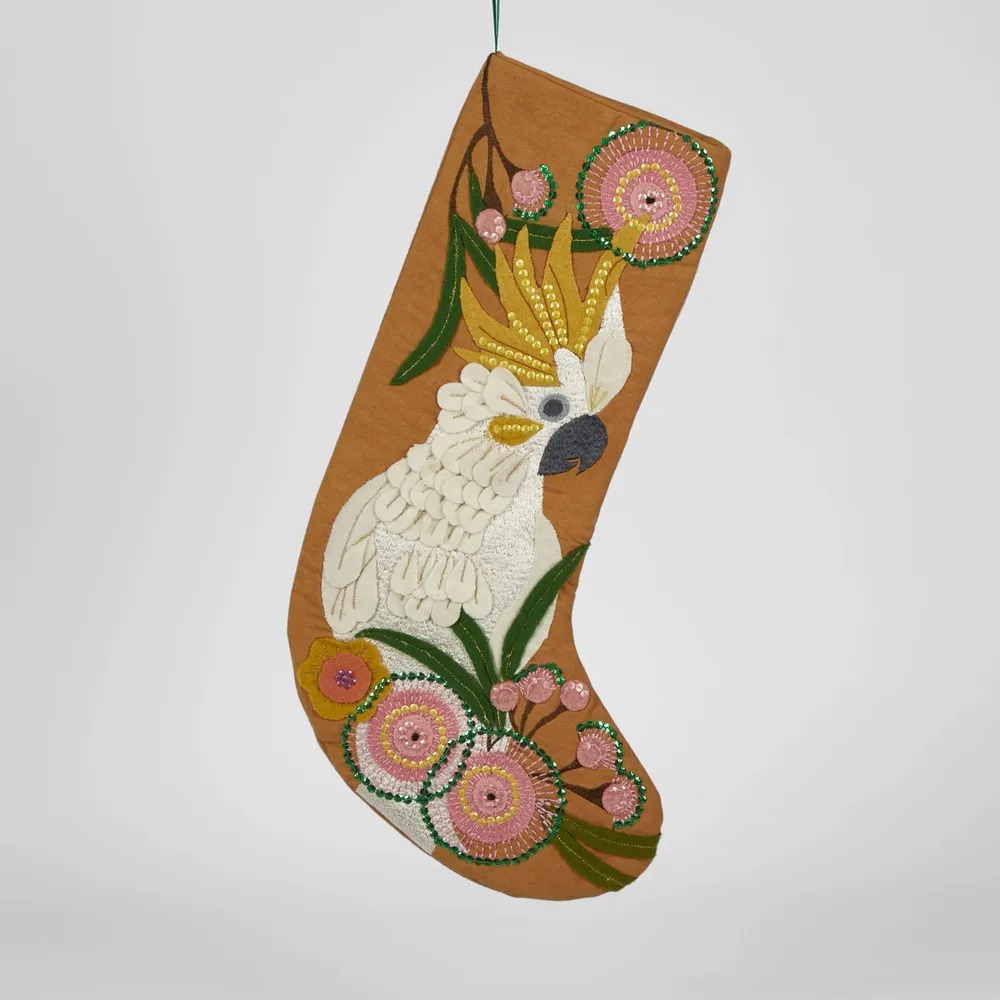 Embroidered Cockatoo Australiana Themed Christmas Stocking