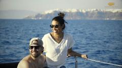 Santorini Catamaran Tour with Greek Meal and Hotel Transfers