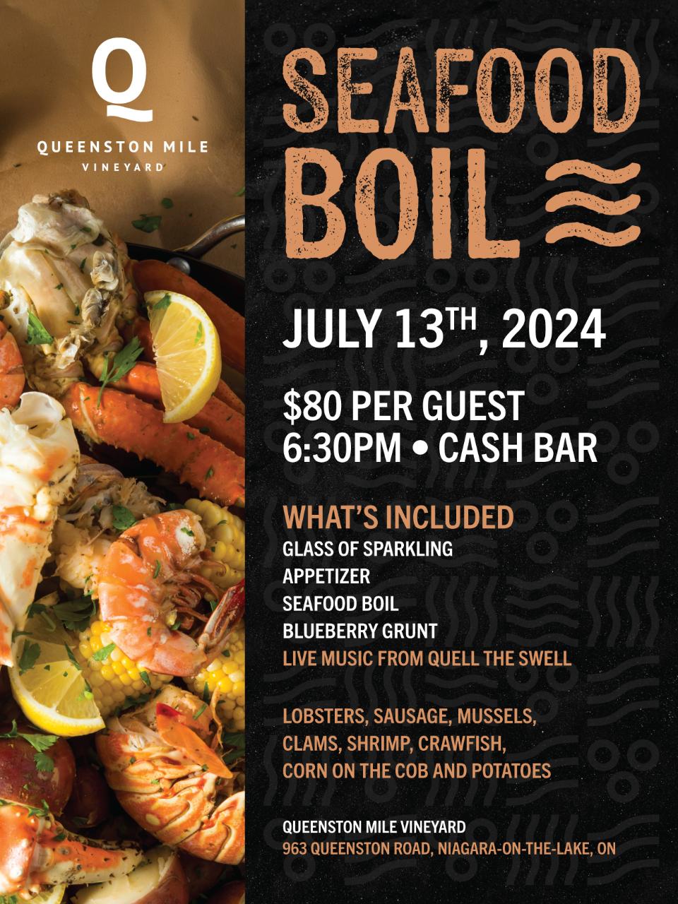 Seafood Boil + Live Music @ Queenston Mile