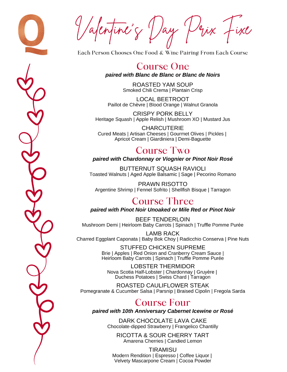 Valentine's Weekend -  Prix Fixe Menu - 4 Course Dinner + Wine Pairings