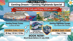 4 Days 3 Nights Cruise & Coach to Port Klang and Genting Highlands