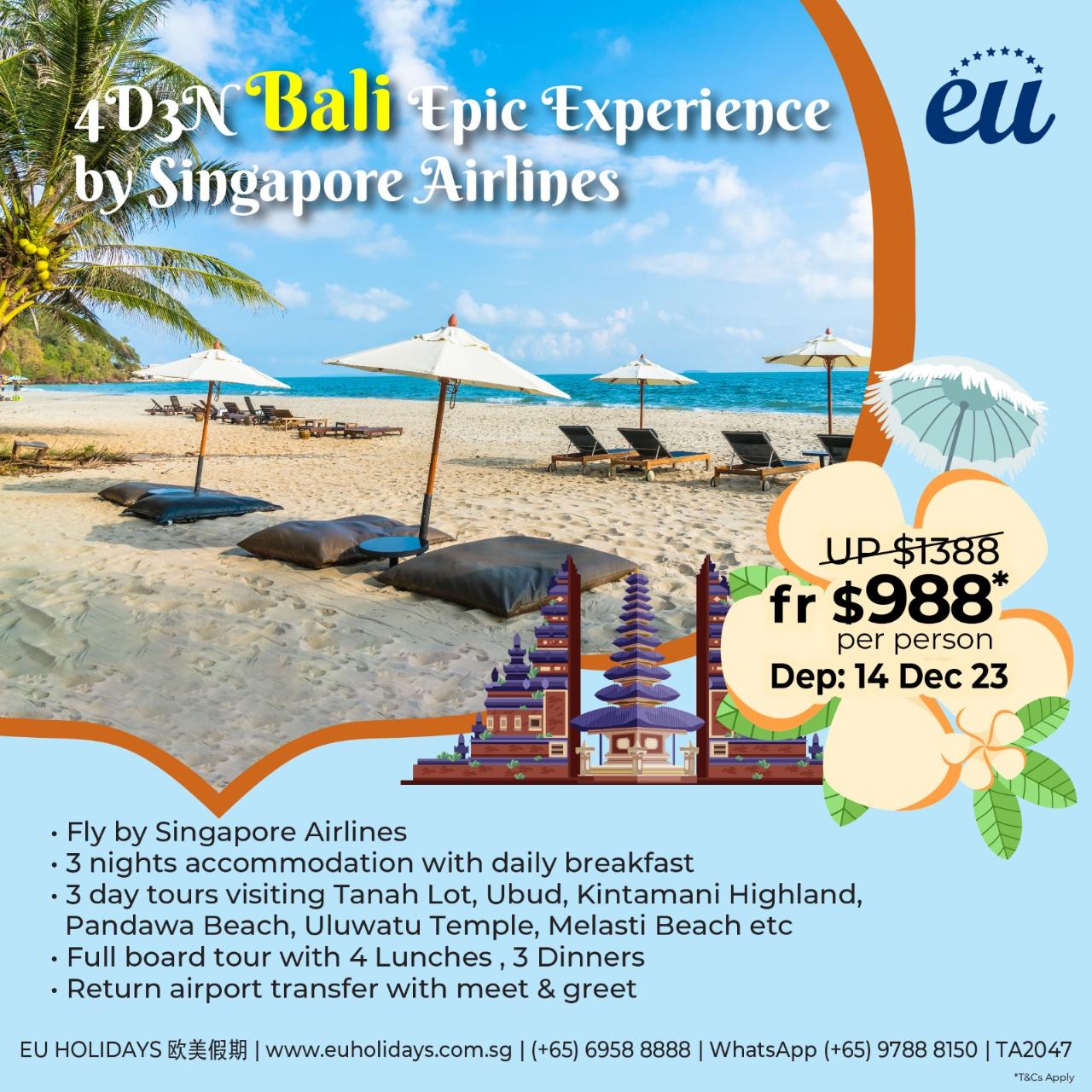 4D3N BALI Epic Experience By Singapore Airlines (Special Dep 14Dec ) Great Deals! 