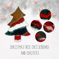 Christmas Edition Create n Sip - Resin Art on Christmas Tree Cheeseboard with 4 coasters