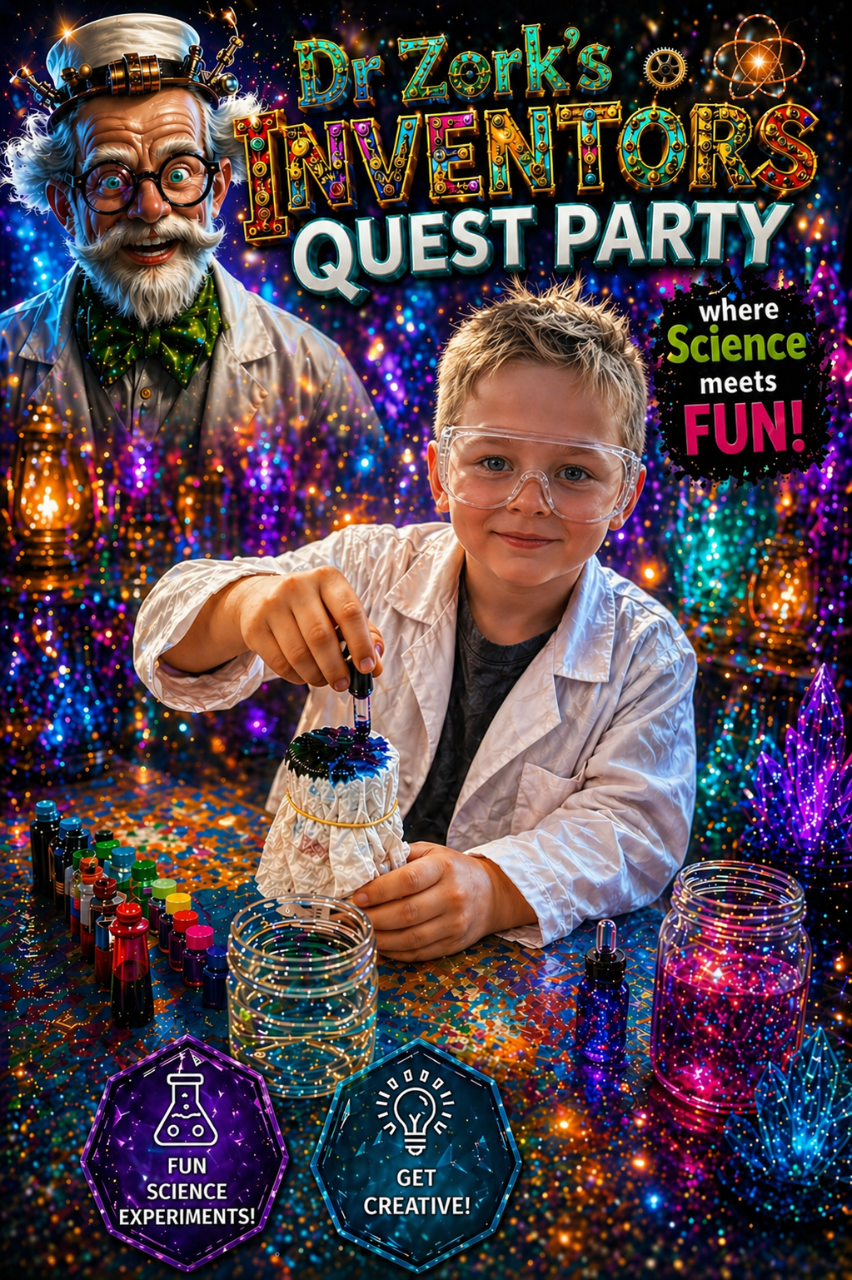 Dr Zork's Inventor's Quest Kids Birthday Party