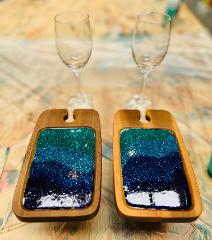 Private - 2x Mini Boards with Wine Glasses - Resin Art 