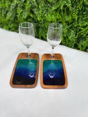 2x Mini Boards with Wine Glasses - Resin Art 