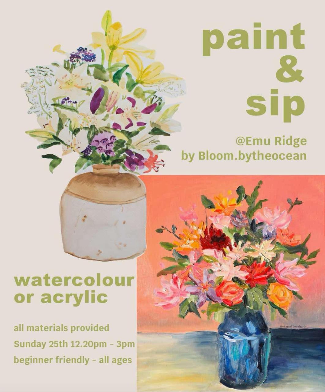 Paint and Sip: Life Painting Flowers with local artist Chantal Leonhardt