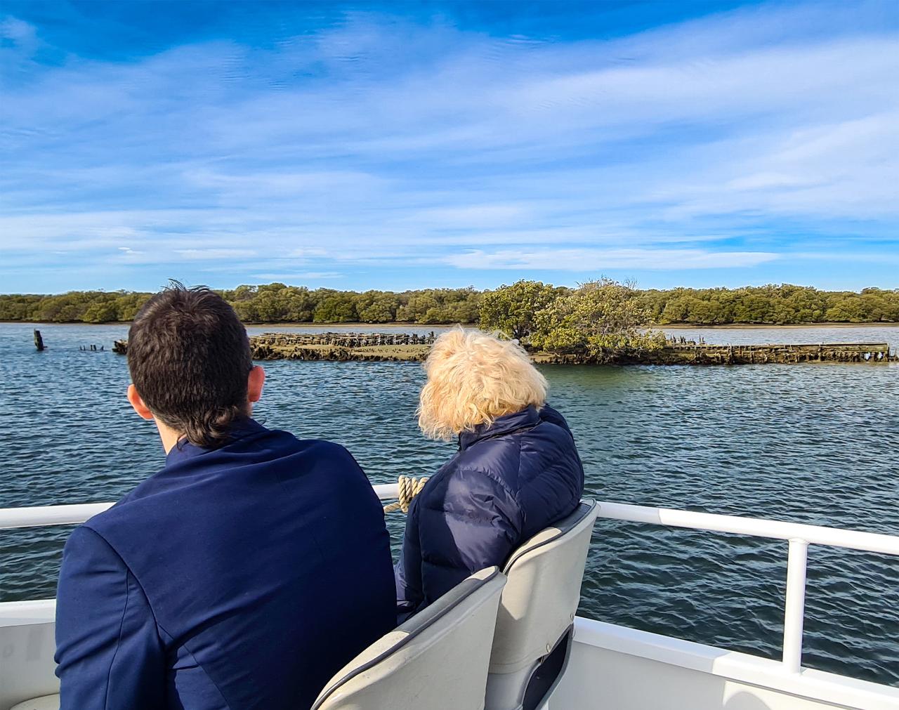 Guests viewing historic wrecks in the Port River Ships Graveyard