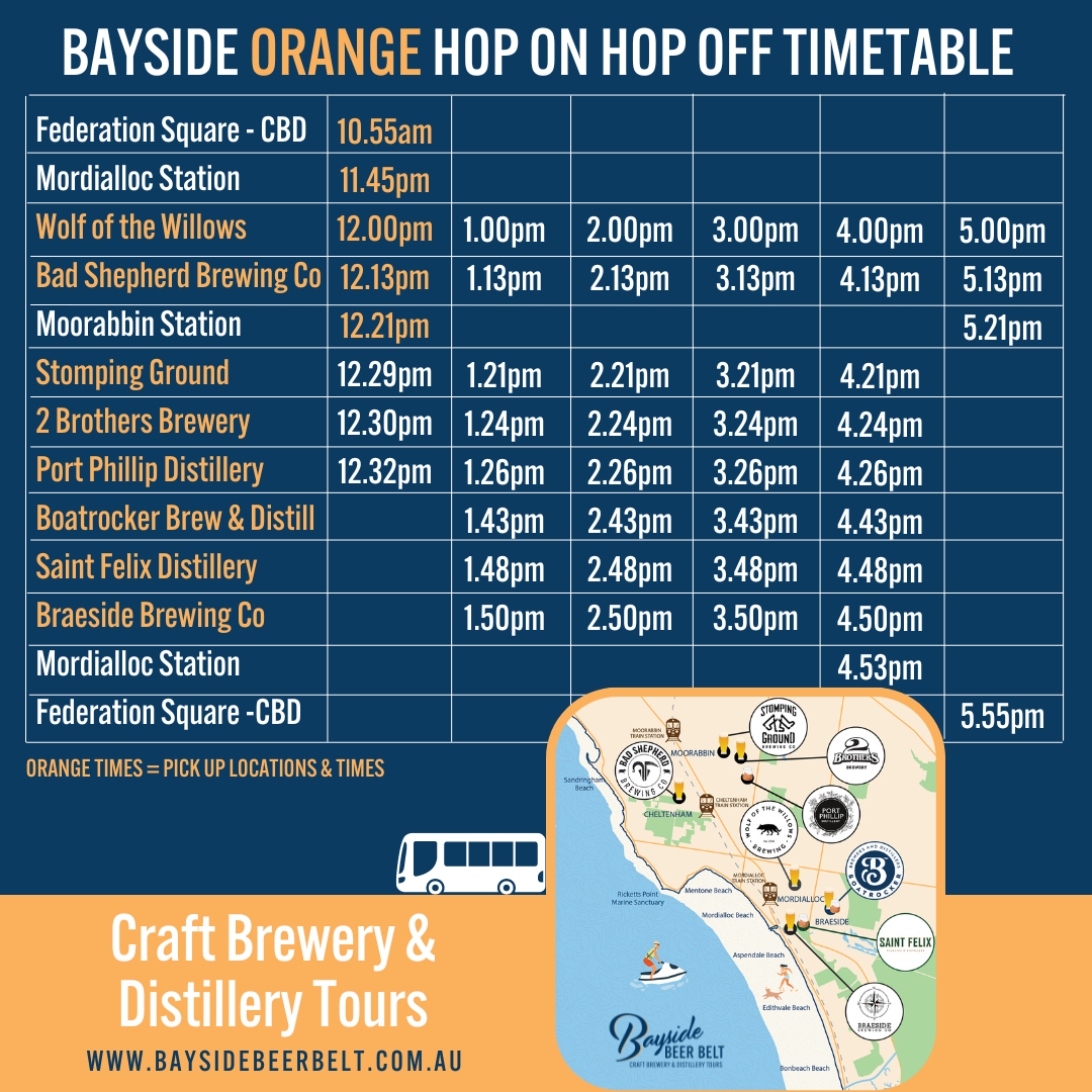 Bayside Orange Hop On Hop Off Brewery & Distillery Tour