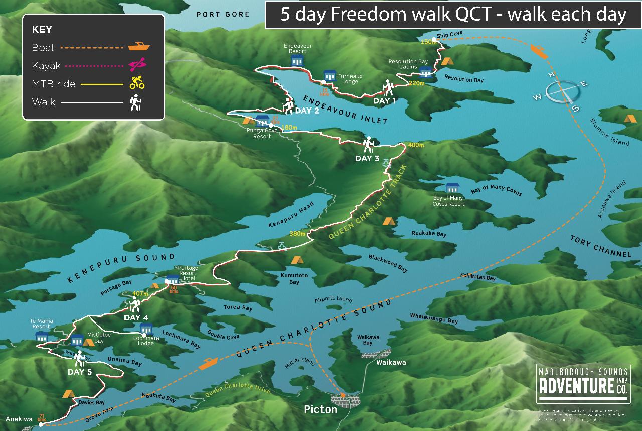 5 Day Freedom Walk - Queen Charlotte Track, 5 days walking