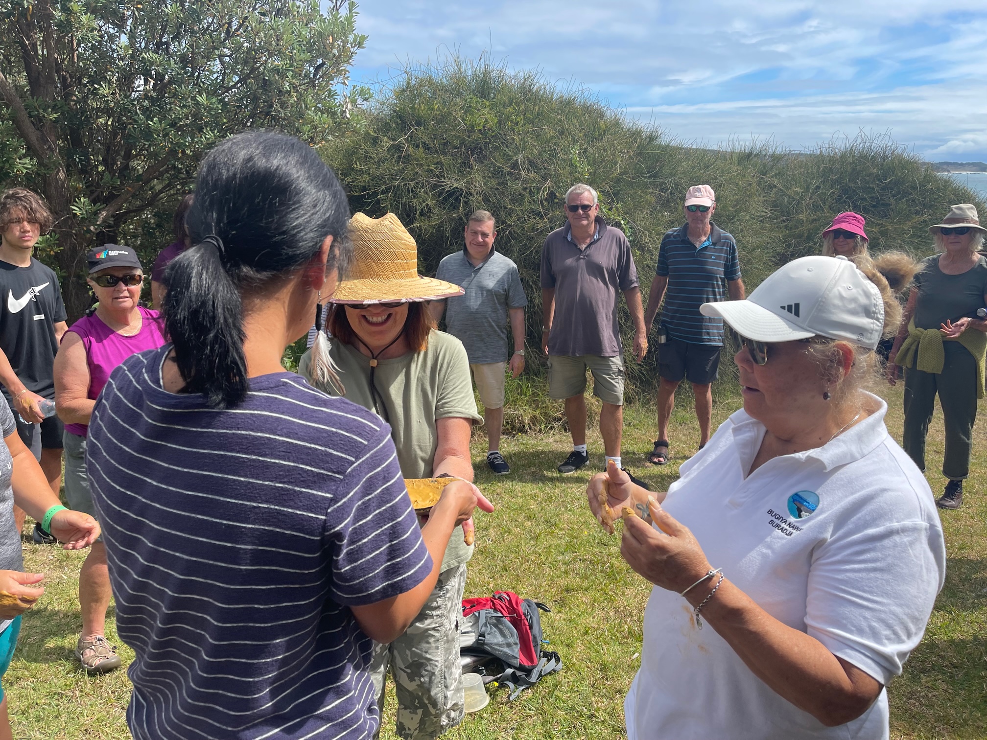 WALKING ON COUNTRY TOUR AT MYSTERY BAY WITH FIRST NATIONS ELDER DEIDRE MARTIN FROM BUGIYA NAWAY BURIDJA