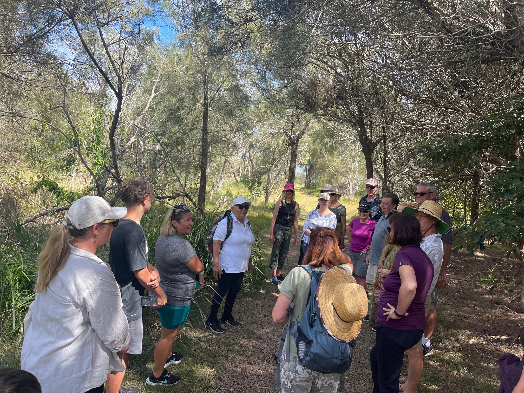 WALKING ON COUNTRY TOUR AT MYSTERY BAY WITH FIRST NATIONS ELDER DEIDRE MARTIN FROM BUGIYA NAWAY BURIDJA