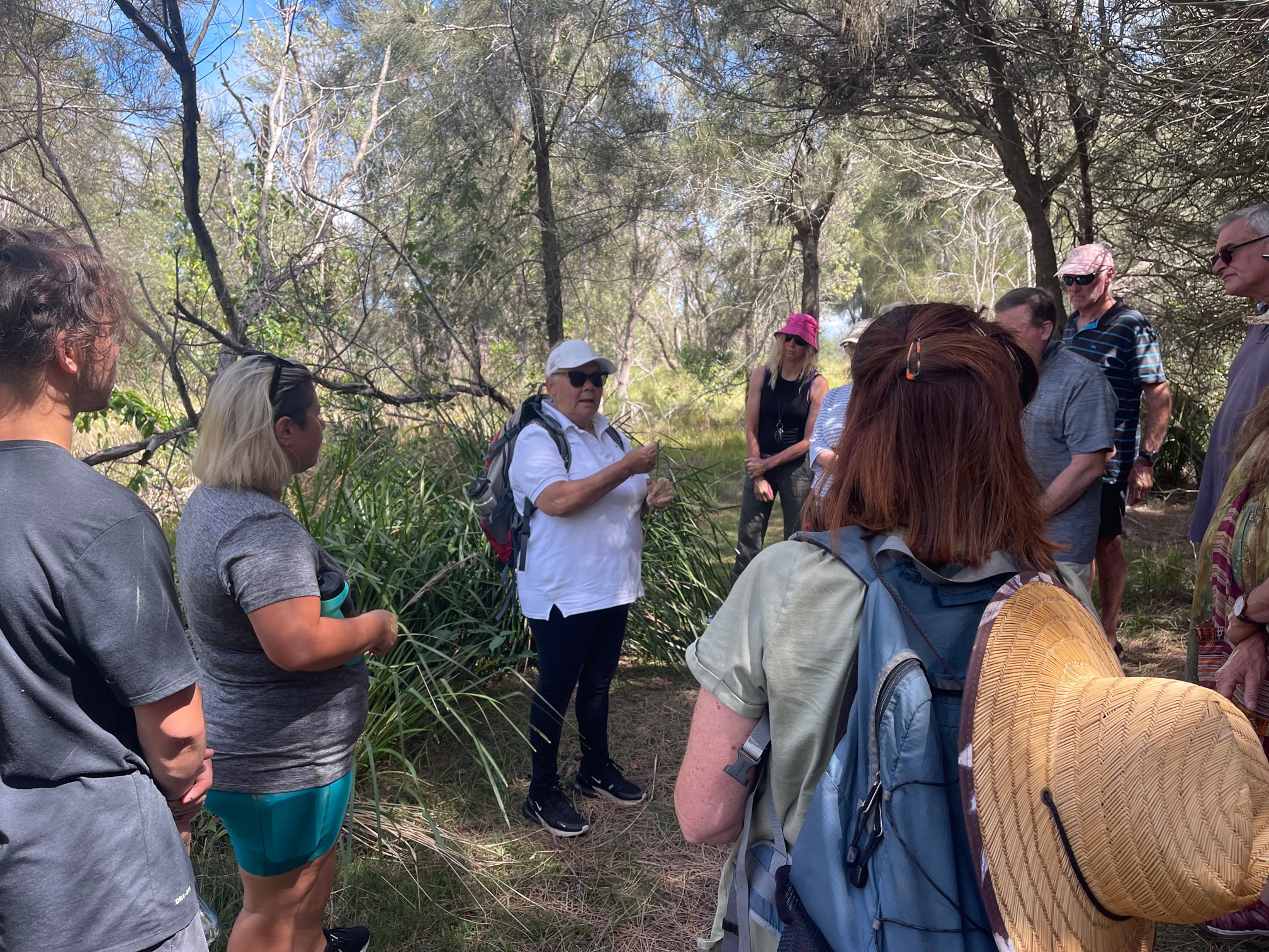 WALKING ON COUNTRY TOUR AT MYSTERY BAY WITH FIRST NATIONS ELDER DEIDRE MARTIN FROM BUGIYA NAWAY BURIDJA