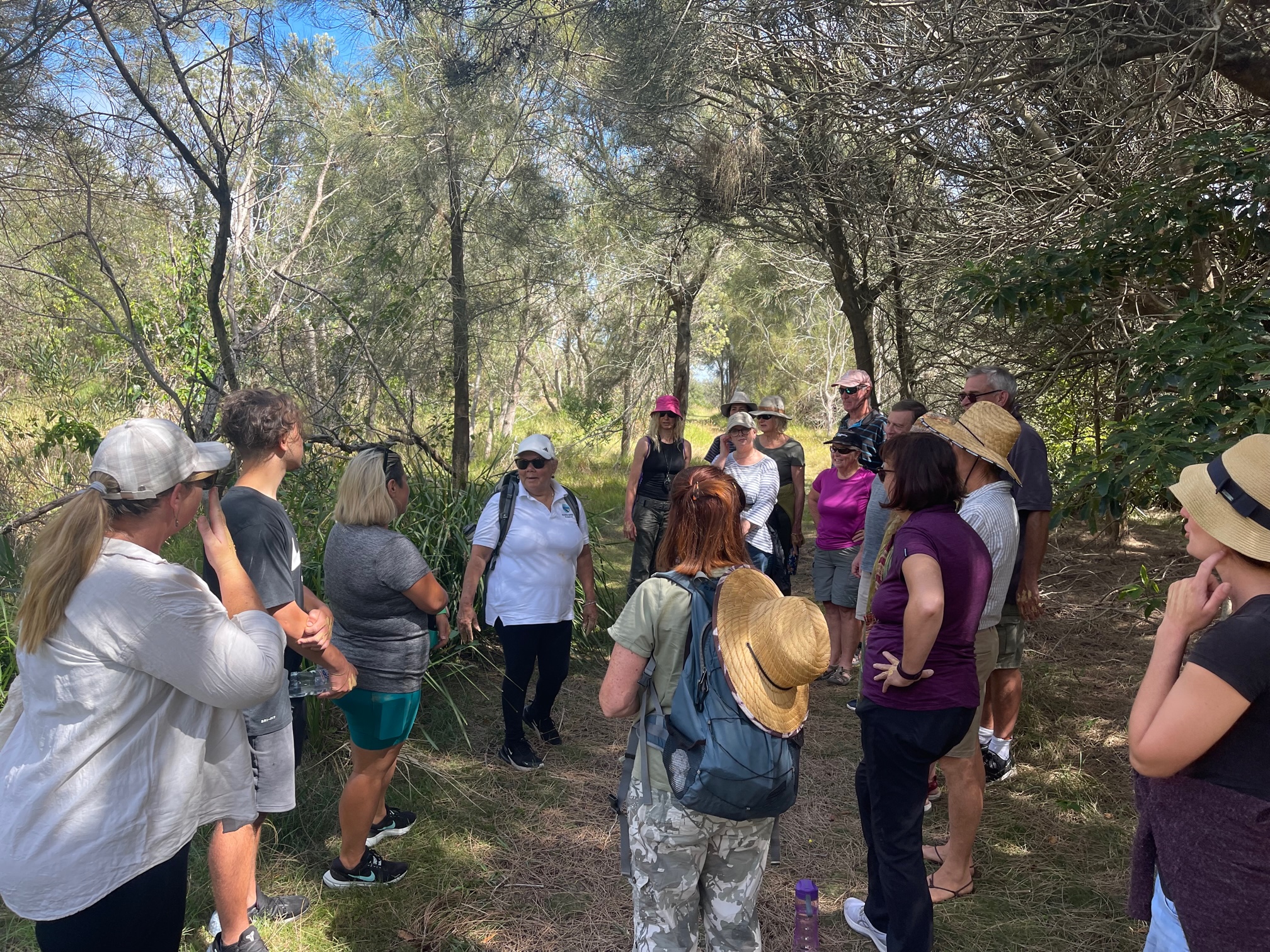 WALKING ON COUNTRY TOUR AT MYSTERY BAY WITH FIRST NATIONS ELDER DEIDRE MARTIN FROM BUGIYA NAWAY BURIDJA