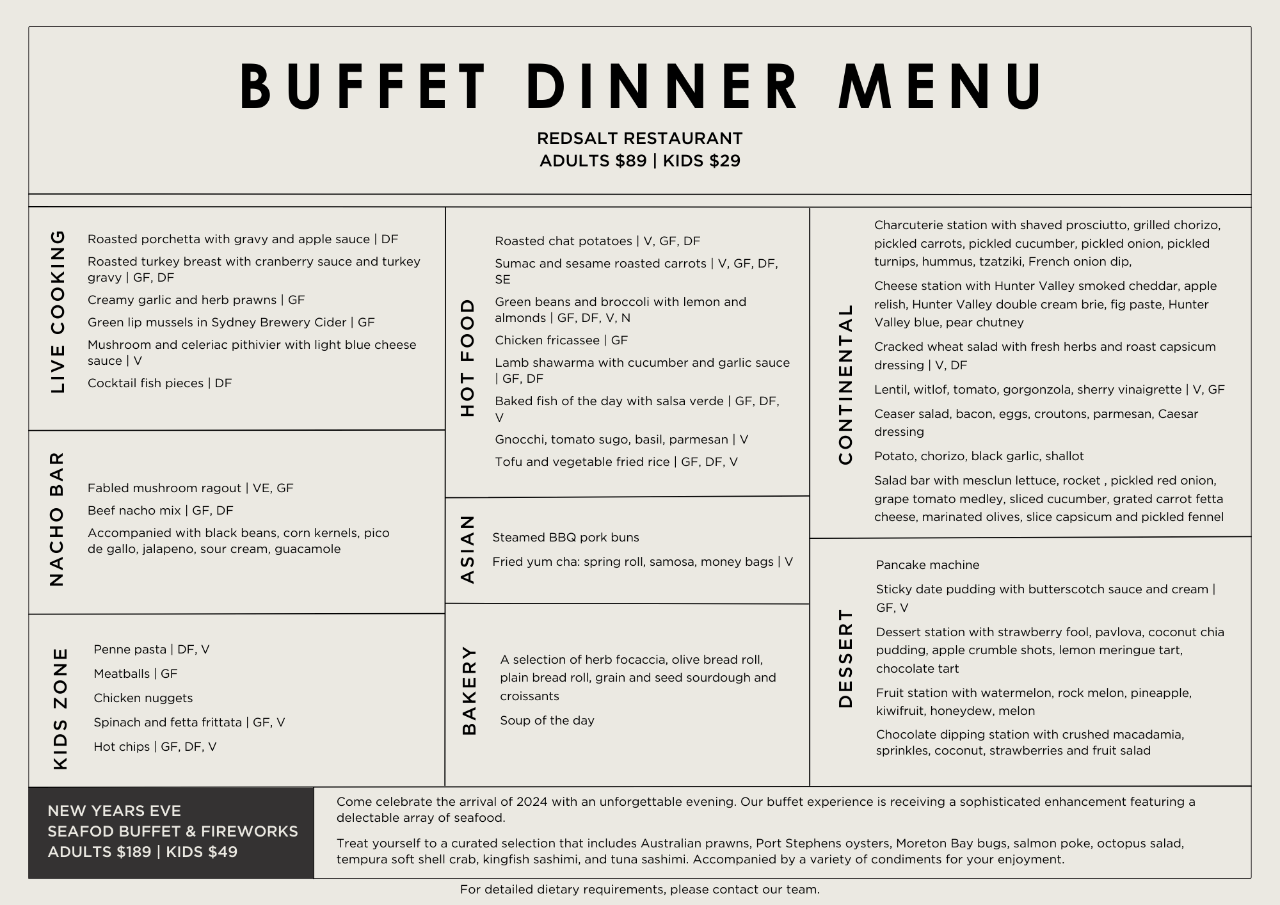 New Year's Eve Buffet Dinner - Rydges Resort Hunter Valley Reservations