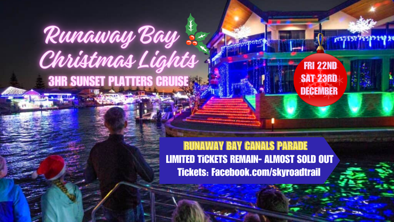 CHRISTMAS BOAT PARADE - RUNAWAY BAY  CHRISTMAS LIGHTS & SUNSET PICNIC CRUISE - FAMILY CRUISE