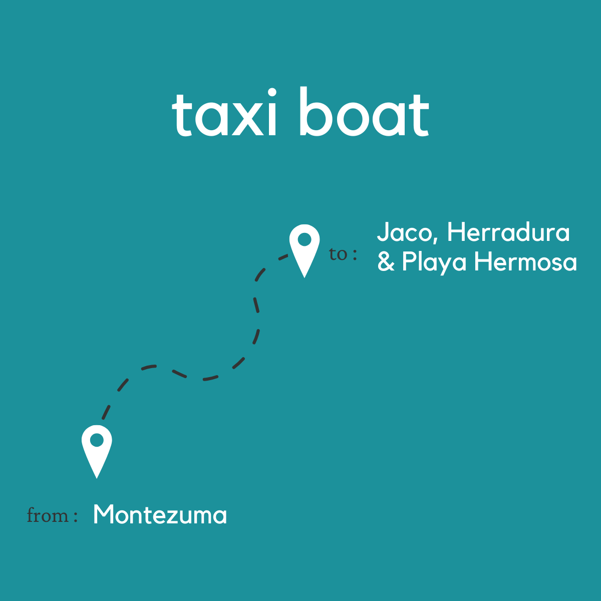 To Jacó, Herradura & Playa Hermosa From Montezuma & Tambor (Taxi Boat + Shuttle)