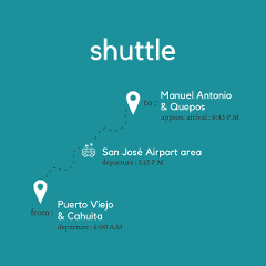 To Manuel Antonio & Quepos From Puerto Viejo & Cahuita (2 shuttles transfer)