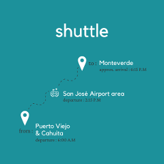 To Monteverde From Puerto Viejo & Cahuita (2 shuttles transfer)