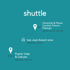 To Tamarindo, Conchal, Potrero & Flamingo  From Puerto Viejo & Cahuita (2 shuttles transfer)