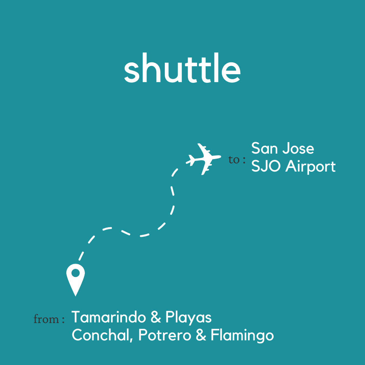 To San Jose Area & Juan Santamaria International Airport (SJO) From Tamarindo & Playas Conchal, Potrero & Flamingo