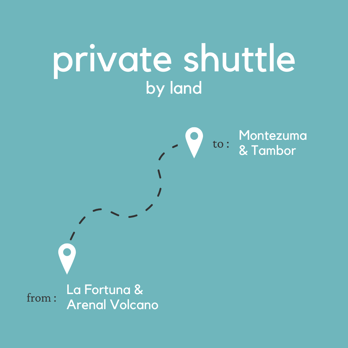 To Montezuma & Tambor From La Fortuna & Arenal Volcano (Private) (By Land)
