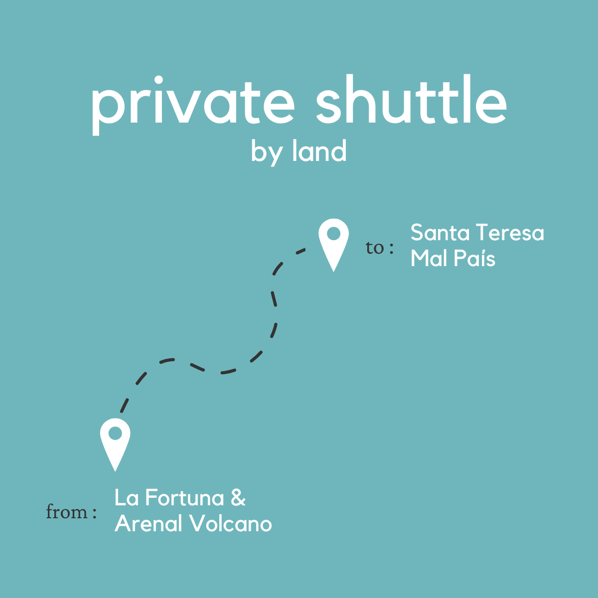 To Santa Teresa & Mal Pais From La Fortuna & Arenal Volcano (Private) (By Land)
