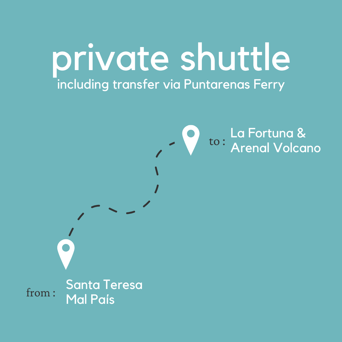 To La Fortuna & Arenal Volcano From Santa Teresa & Mal Pais (Private) (By Ferry)